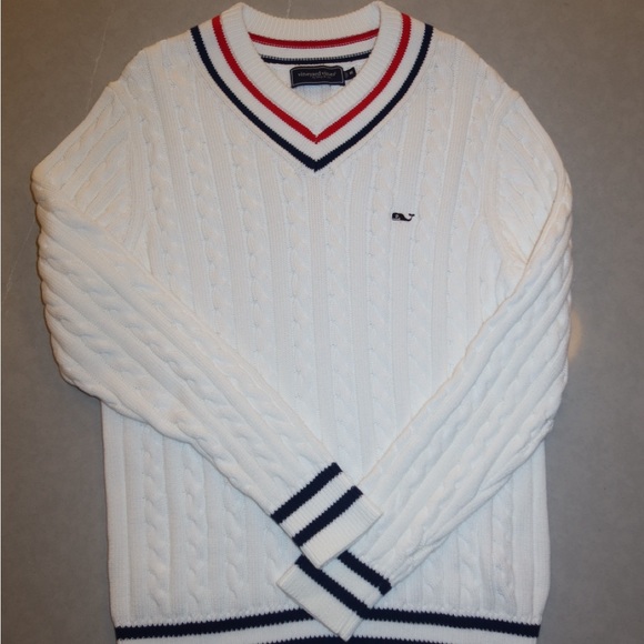 Vineyard Vines Other - Vineyard Vines White V-Neck Sweater with Red and Blue Trim